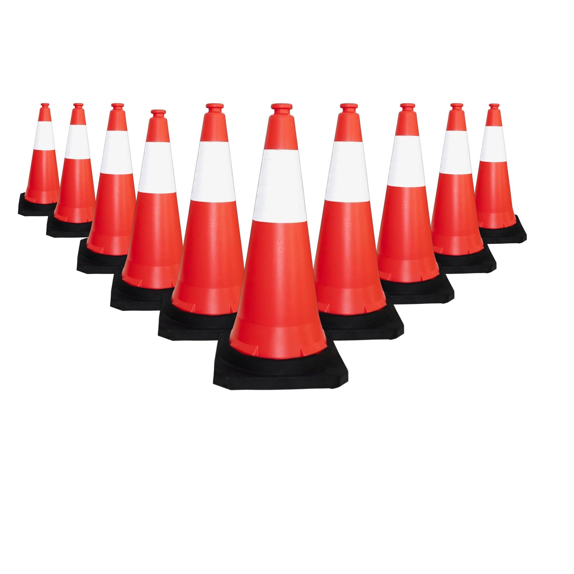 10 Pcs Traffic Safety Cone PPC with PVC Base | 30" - 75CM Road Safety Cone With Reflective | High Visibility Red Traffic Cone | Portable Wind Resistant Traffic Cone with Black Base