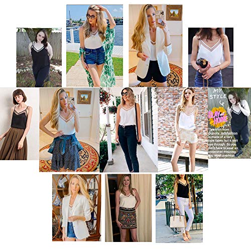 Goory Womens Summer Tops Black Lace Cami Silk Camisole For Women Dressy Casual Chiffon Tank Tops V Neck Mesh Spaghetti Strap Blouses Shirts, Black X-Large #TOP4