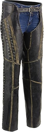Milwaukee Leather MLL6527 Mujeres Desgastado Marrón Cuero Chap Con Encaje Distress Marrón - 5XL