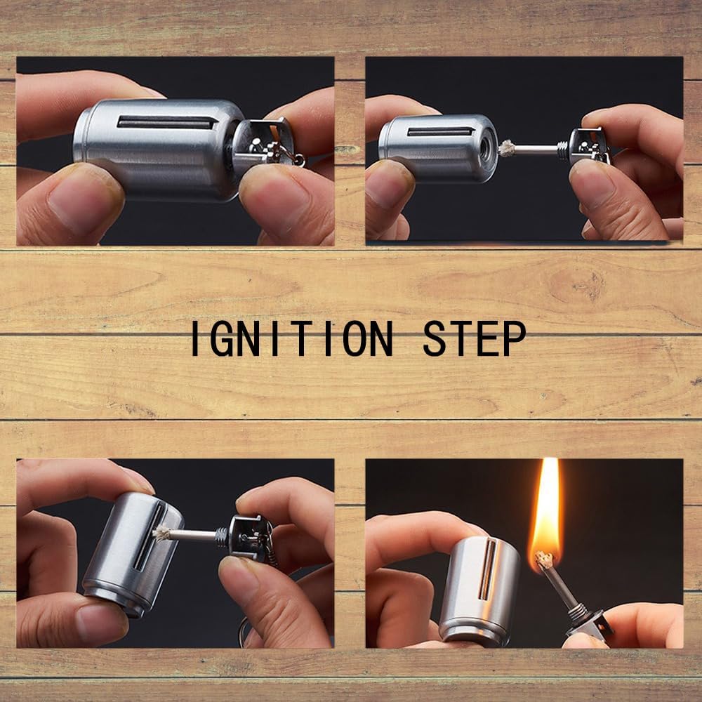 Match Keychain Lighter, Kerosene Refillable, Waterproof Flint Igniter, Permanent Match Lighter, Suitable for Outdoor Camping Survival Equipment - Red
