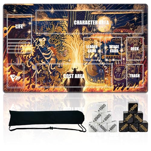 Auralvia Single-Player TCG Playmat with Zones Compatible with One Piece Card Game Bonus Power Counter Dice & Storage Bag Included 24x14 Inches Non-Slip Rubber Trading Card Game Mat (Fiery Showdown)