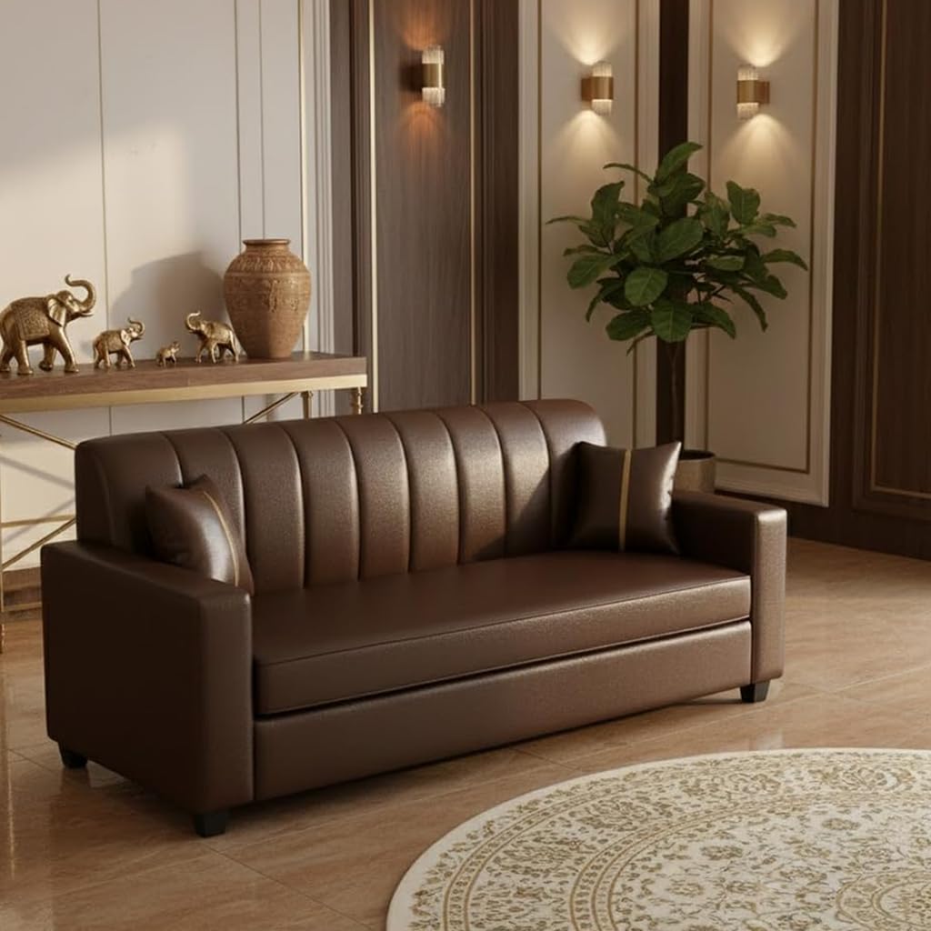 3 Seater Leatherette Sofa Set, Black and Brown, Premium Finish, Durable, for Living Room (Brown)-image-23