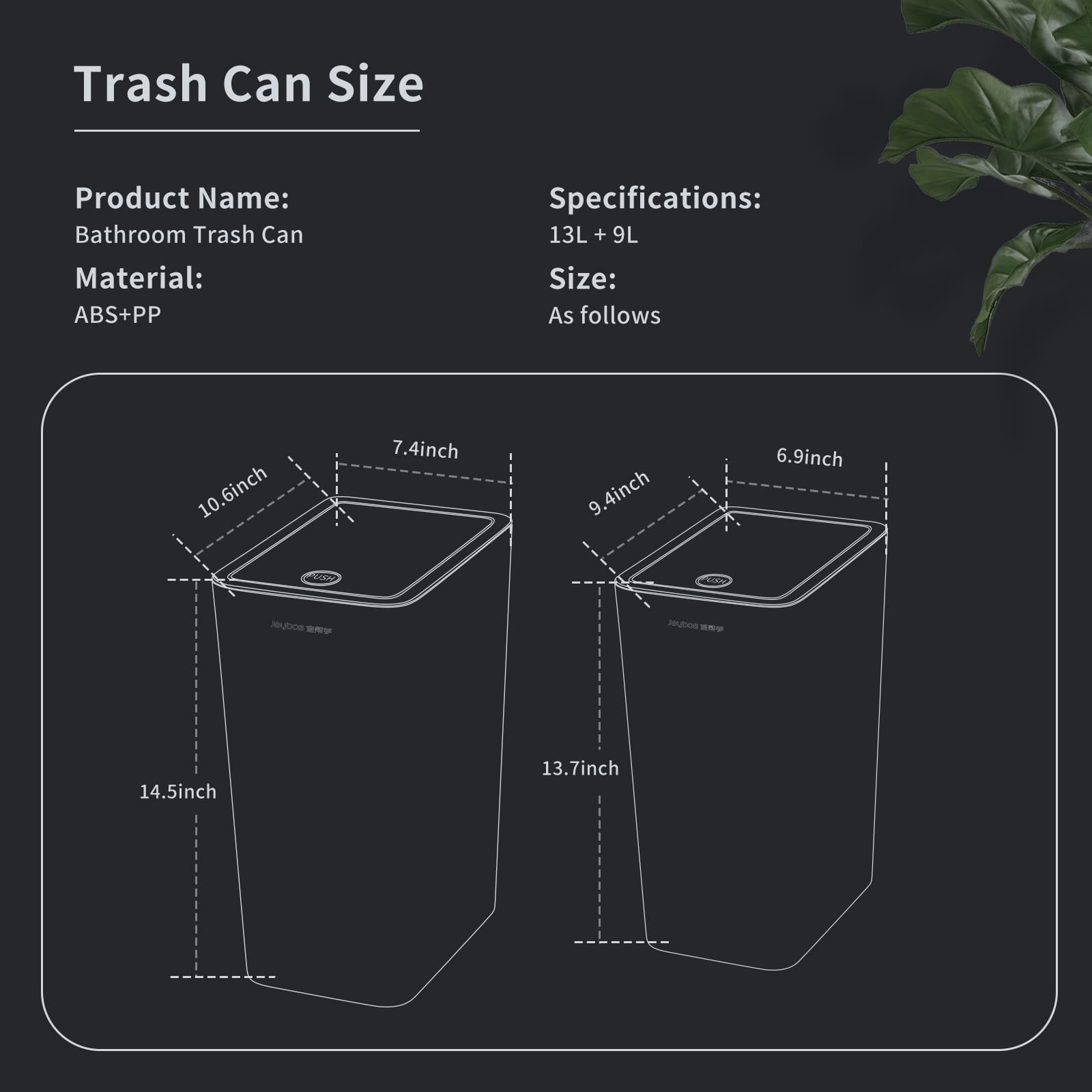 funest Small Trash Cans with Lid for Bathroom 2 Pack, Plastic Garbage Bin with Press Type Lid, Narrow Dogproof Wastebasket, Litter Bins Set for Bedroom, Living Room, Toilet,Rv( 2Pcs, 3.4+2.3 Gallon)