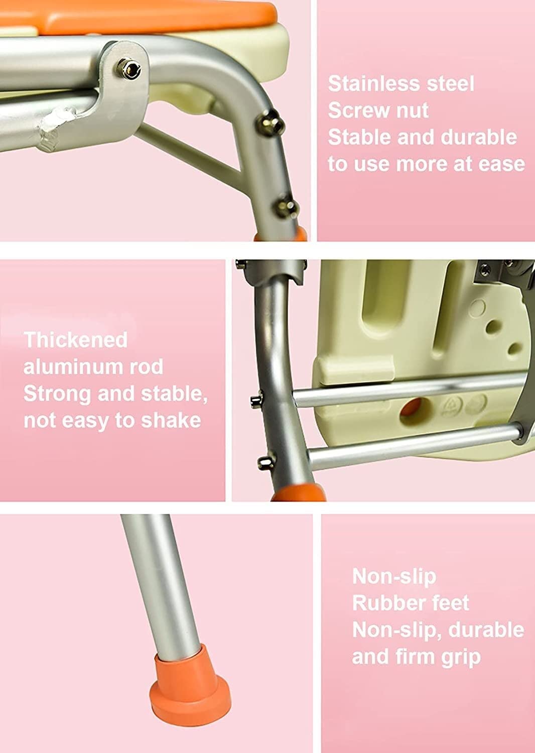 Silla De Ducha para Personas Mayores con Discapacidad, Silla De Bañera con Reposabrazos Acolchados, Respaldo Ajustable, Asiento De Baño Médico, Taburete De Ducha(Naranja-54 * 75Cm
