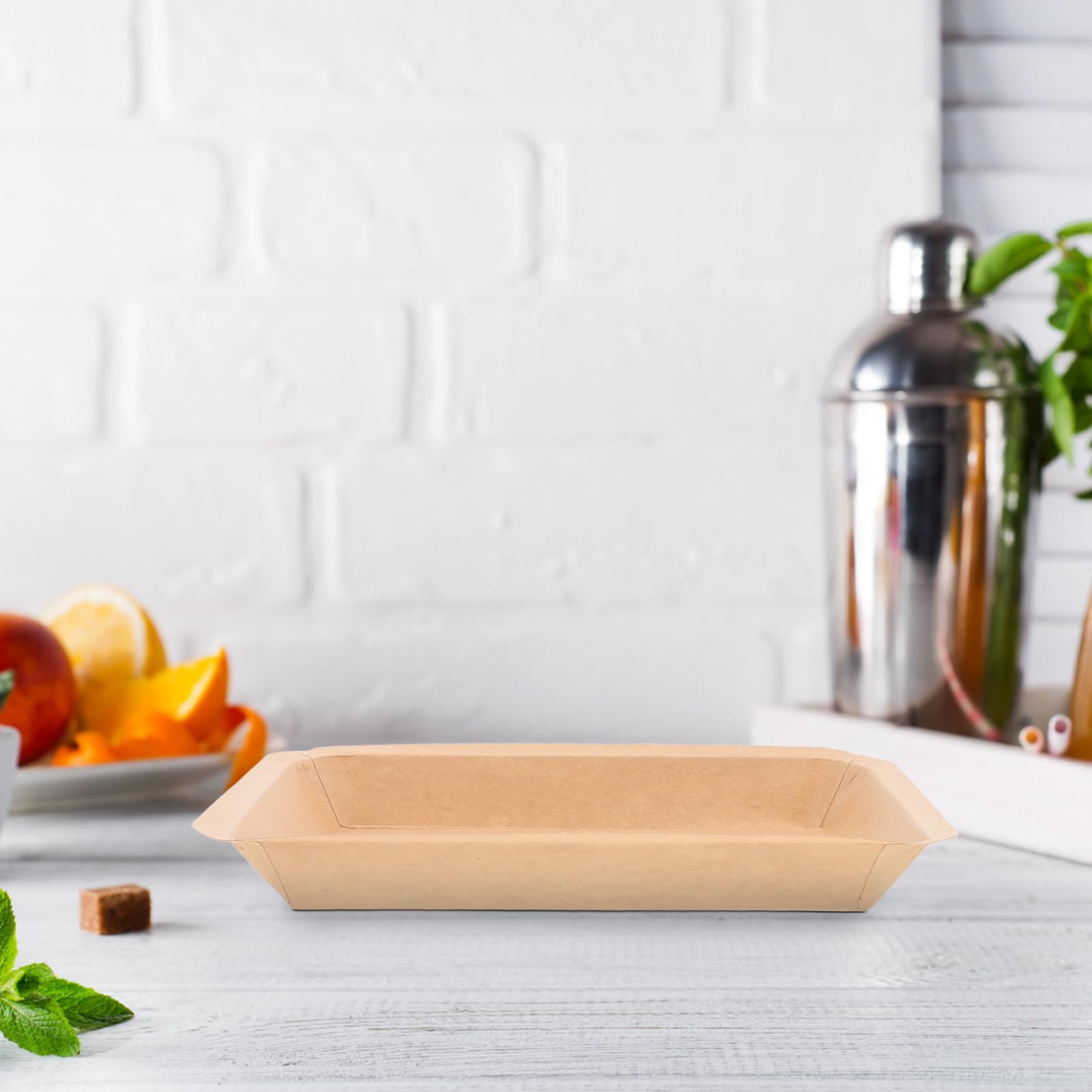 50 Bandejas Desechables para Barbacoa de Papel Kraft, Rectangulares Tamaño 2, Resistentes para Servir Mariscos y Cangrejos de Río en Fiestas y Restaurantes