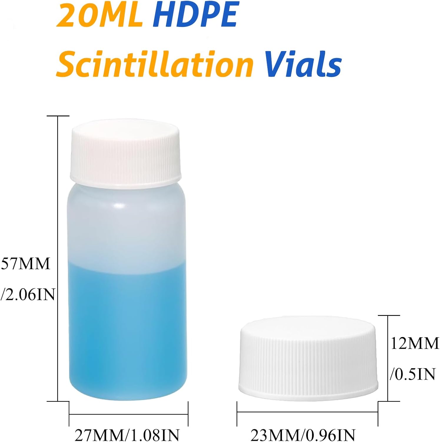 20ml HDPE Scintillation Vial, Liquid Scintillation Counting Vials, 22-400 White Screw Cap, Polypropylene caps and Silver Aluminum Foil Liner(Pack of 100)