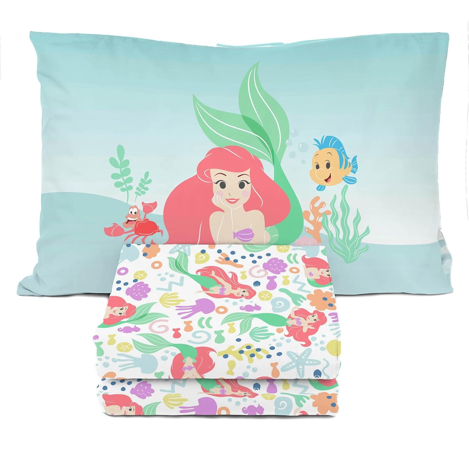 Sunny Side Up Disney The Little Mermaid Twin Sheet Set - 3 Piece Kids Bedding Set Includes Pillow