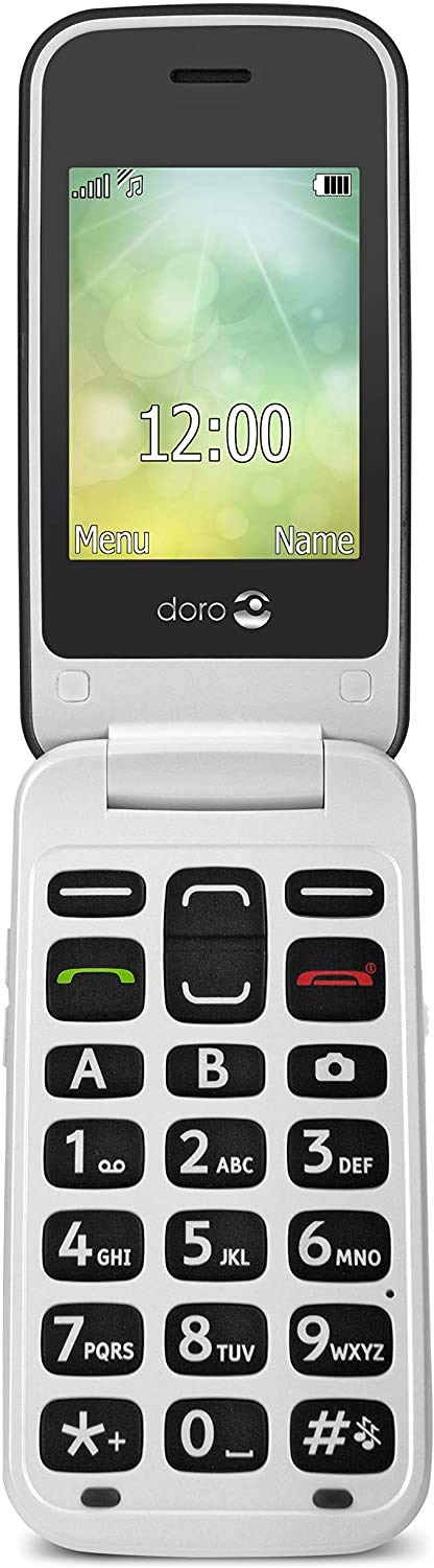Doro 2424 Telefono Cellulare 2G a Conchiglia per Anziani con Fotocamera da 3 MP, Display Esterno e Base per Ricarica (Grigio) [Versione Italiana]