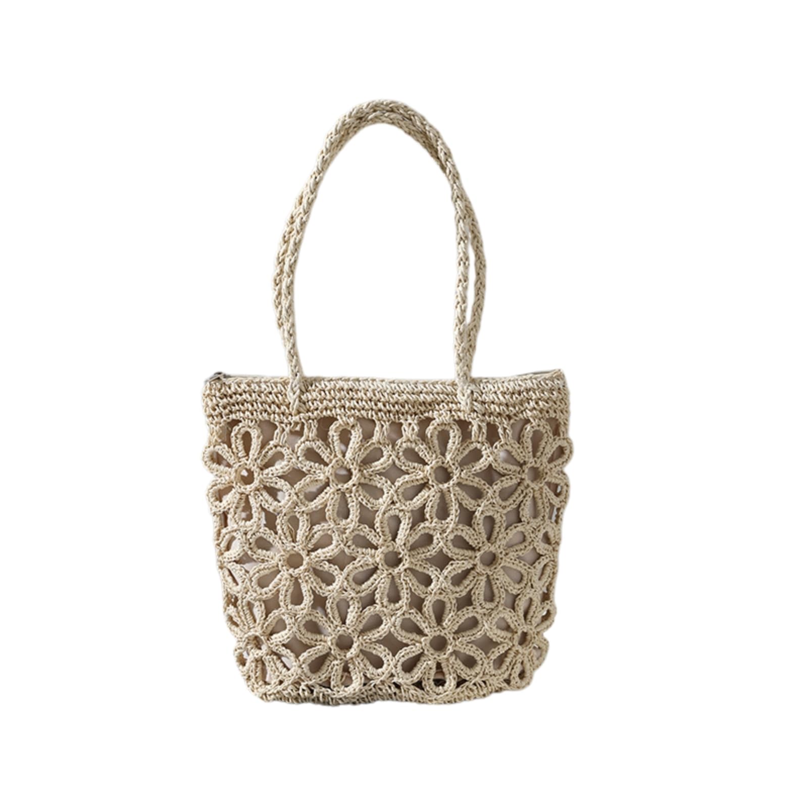 Borsa Spalla Paglia Nuovo Sacchetto di Cavo Fiore Tessuto da Donna Portatile Vacanza al Mare Spiaggia in Rattan-Brown