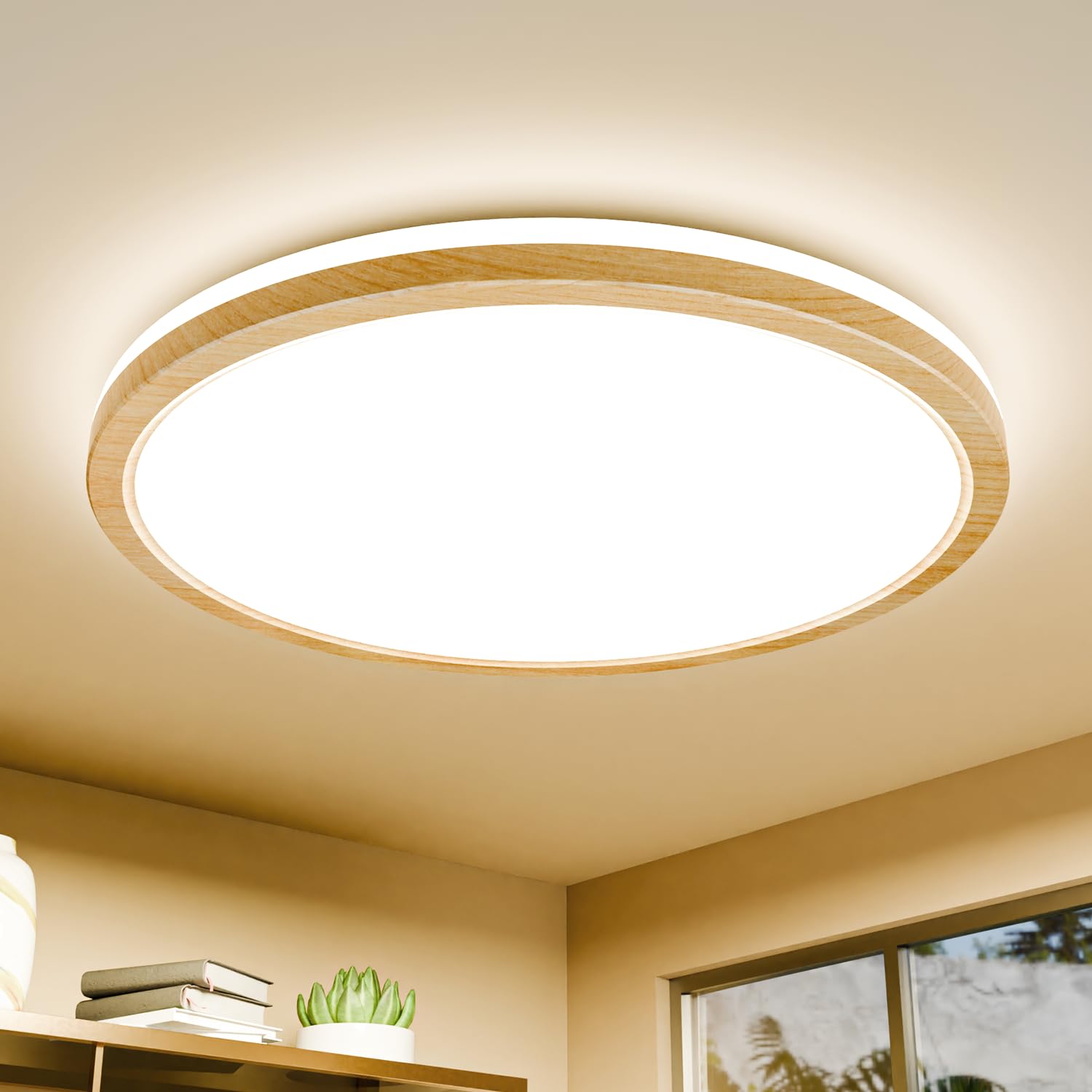 Plafoniera a LED piatta, rotonda, in legno, 24 W, 4000 K, per soggiorno, camera da letto, ufficio, cucina, bagno, corridoio, balcone, ragazza, cameretta dei bambini, diametro 30 cm
