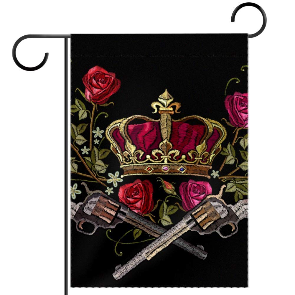 Revolvers Golden Crown and Spring Roses Home Garden Yard Flag - Double Sided Decorative Outdoor Flag - 12 x 18 in
