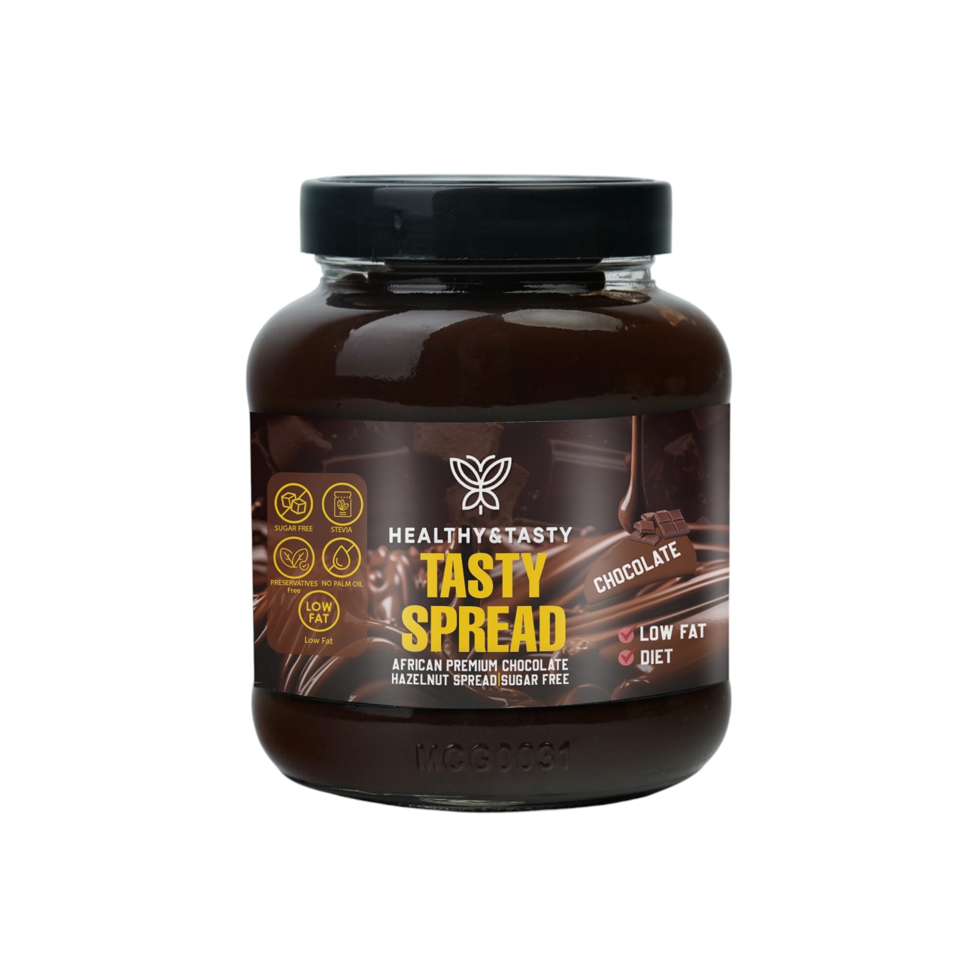 Healthy & Tasty African Premium Chocolate Hazelnut Spread 375 g (13.2 Oz) | Sugar Free, Preservatives Free, No Palm Oil, Low Fat (Creamy)