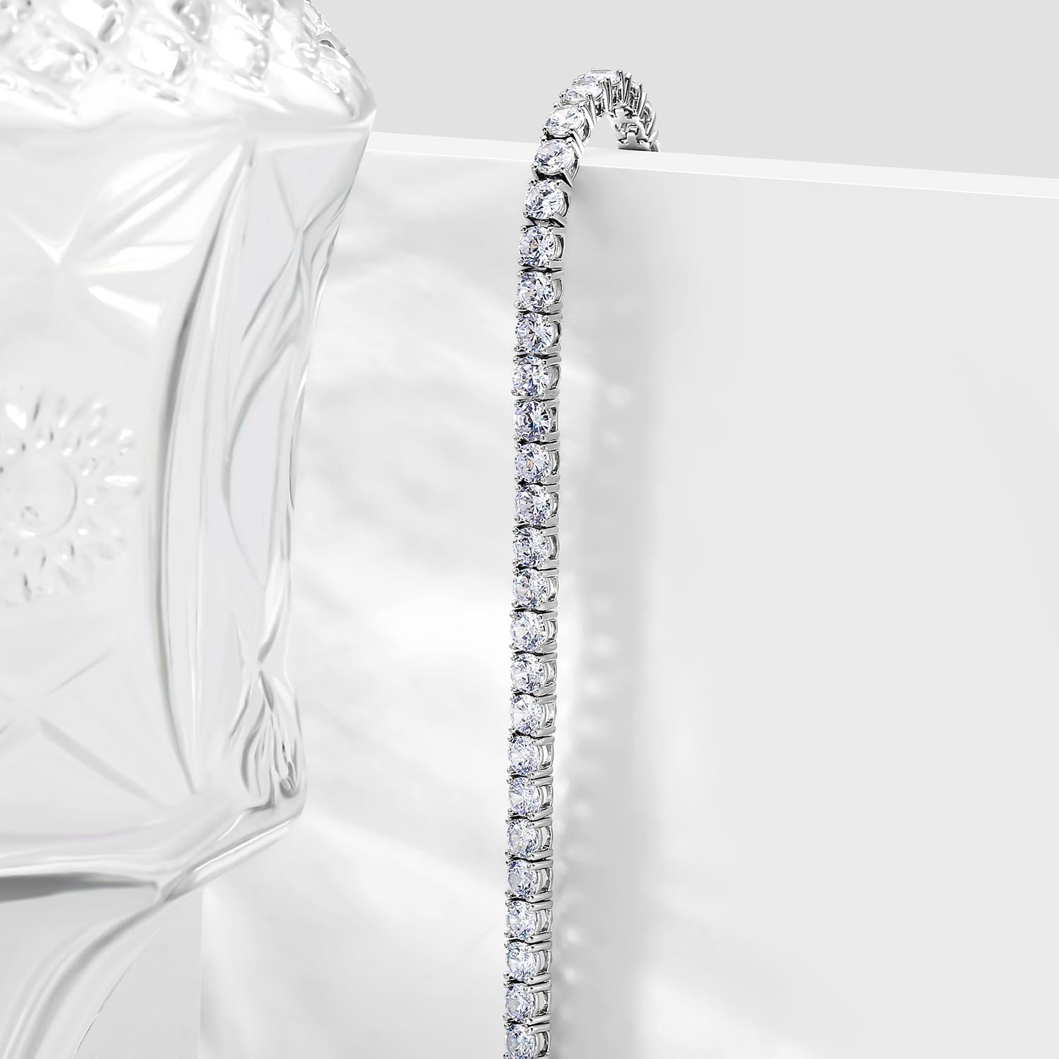 14K White Gold Plated Cubic Zirconia Classic Tennis Bracelet for Women 3mm-4mm CZ, Size 6-9 Inch - Image 4