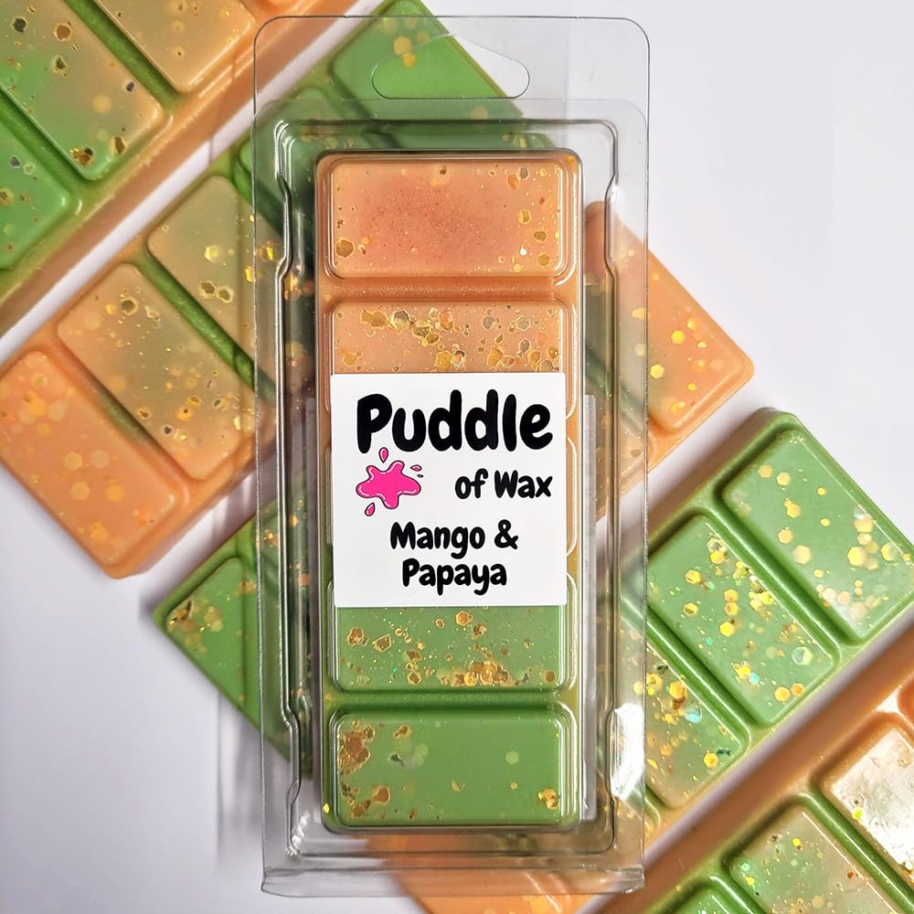 Puddle Of Wax Orange & Green - Mango & Papaya Soy Wax Melt Snap Bar - 50G - Fruity Scent - Vegan Friendly - Made In The Uk