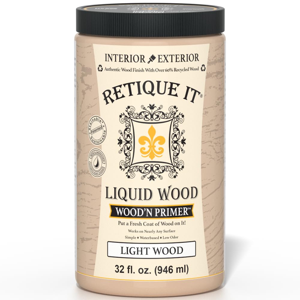 Retique It Wood'n Primer - Paint it then stain it - Stainable Wood Fiber Paint (Light Wood, Large)