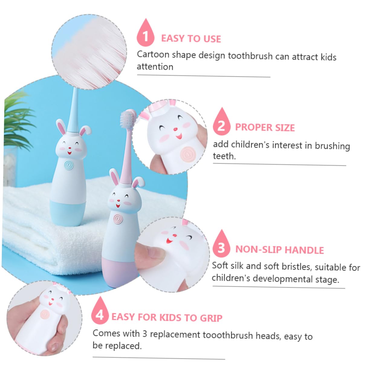 VALICLUD 3 Set spazzolino elettrico a forma di ragazzo dente sonico scovolino denti scovolini dentali spazzolino denti spazzolino a setole pulisci denti elettronico addominali rosa