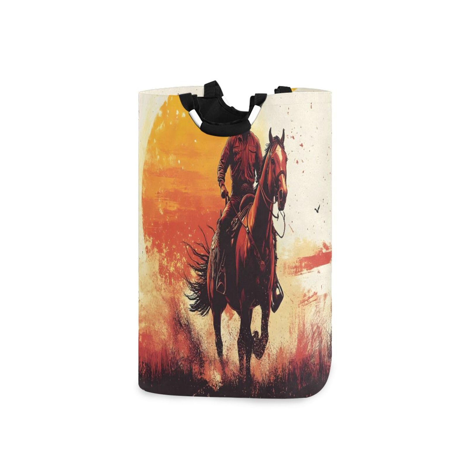 Jihqo Laundry Hamper Basket Western Cowboy Collapsible Nursery Storage Bin Waterproof Clothing Baskets for Home Bedroom Bathroom Washing Room