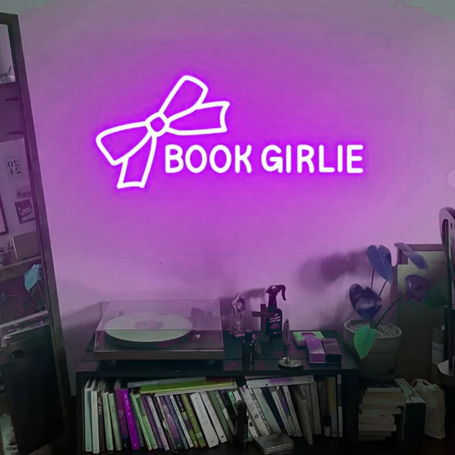 Book Girlie Neon Sign, Pink Bows Bedroom Decor, Girly Teen Dorm Neon, Baby Girl Romantic Gift, Back To School Gift, Book Lover Rooms Decor for Book Club Classroom Read Corner Kid's Reading Study