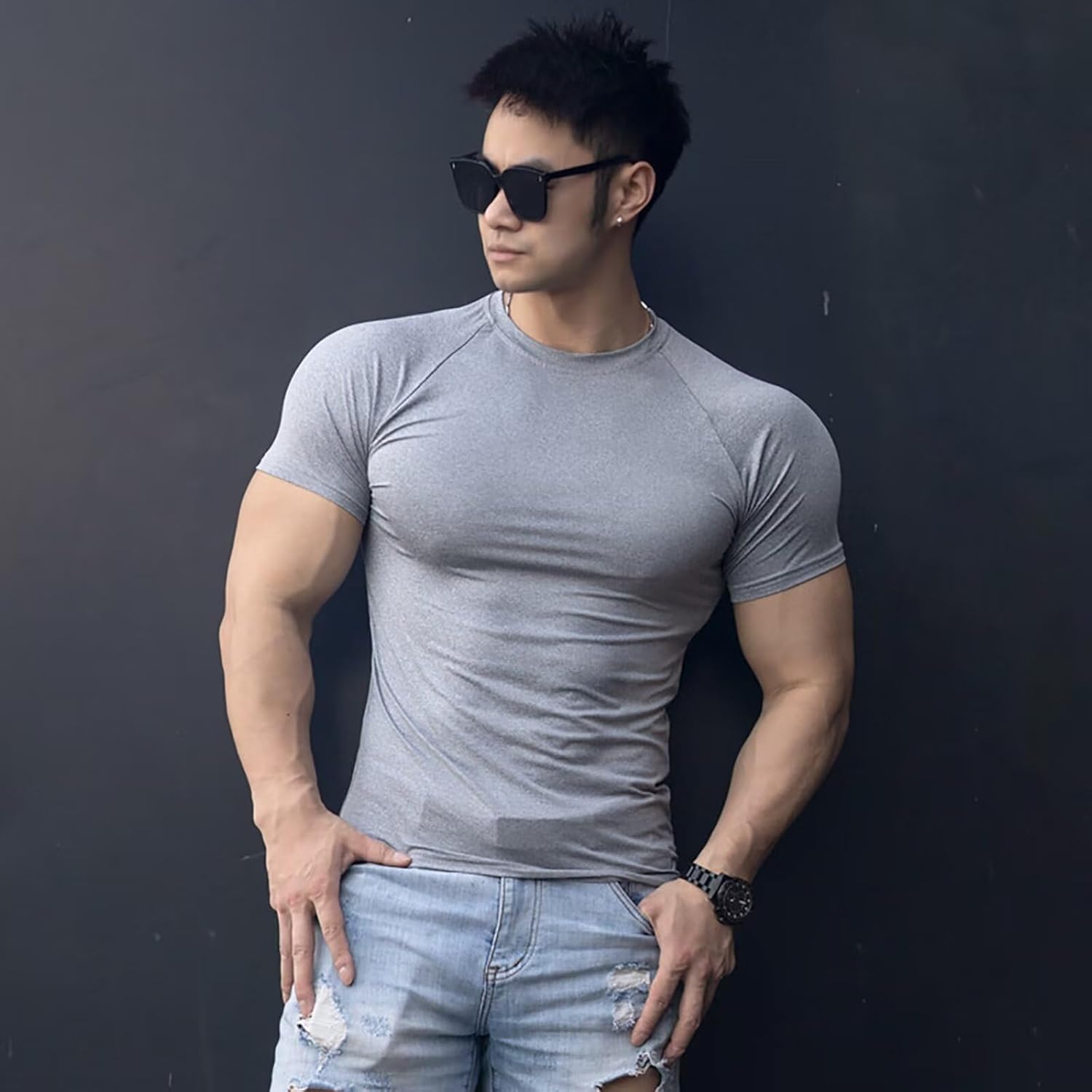 Anmur] ジムtシャツ メンズ トレーニング スポーツ 筋トレ 細身 半袖 