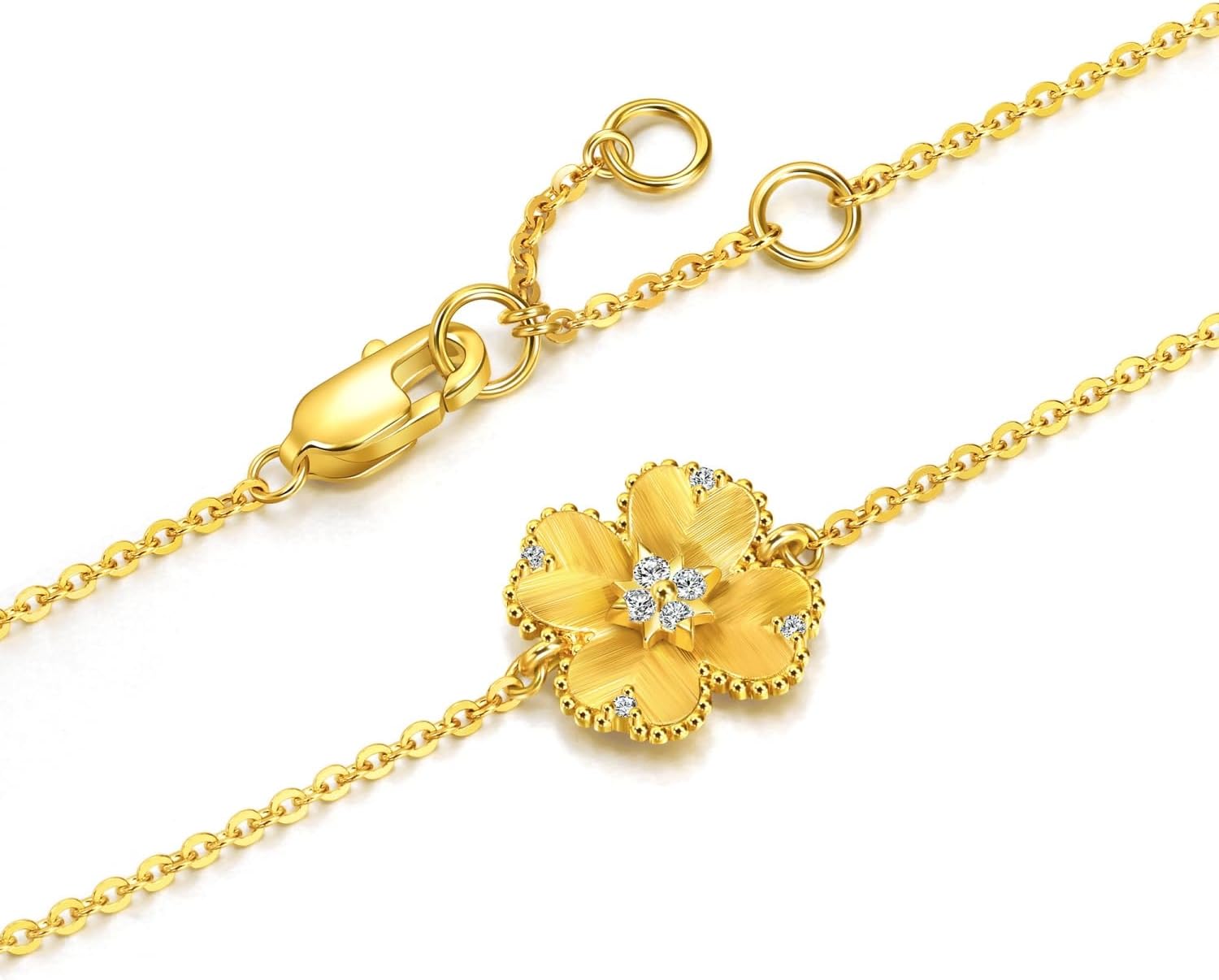 CHOW SANG SANG Gold Rhyme 999 24K Gold Four-Leaf Clover Diamond Bracelet for Women Size 18cm