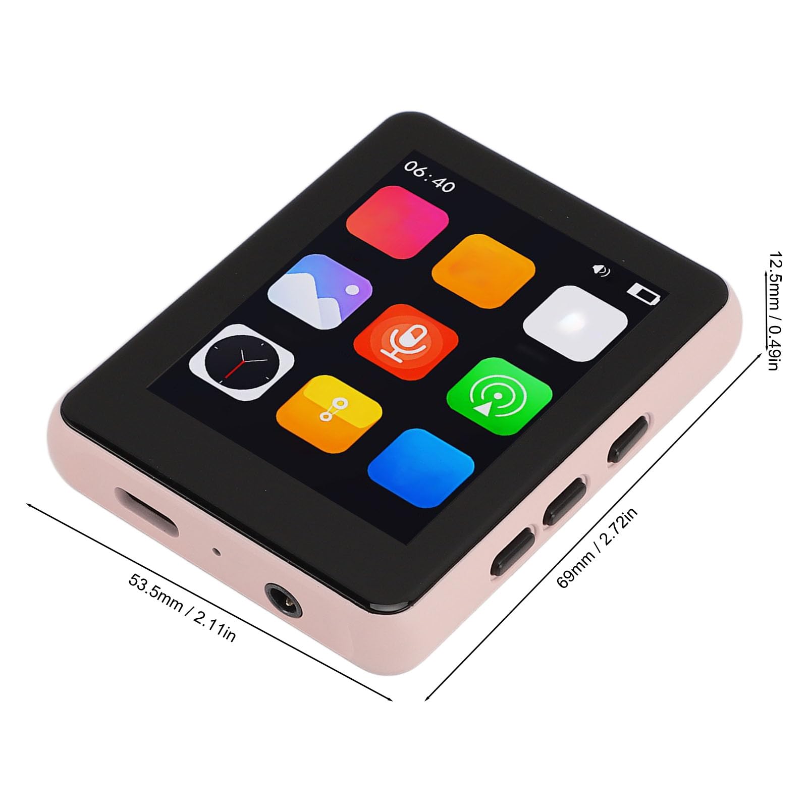 Lettore MP3 Portatile da 64 GB con Altoparlante Touch Screen HiFi per Amanti della Musica Lega di Alluminio 2,4 Pollici (Rosa)