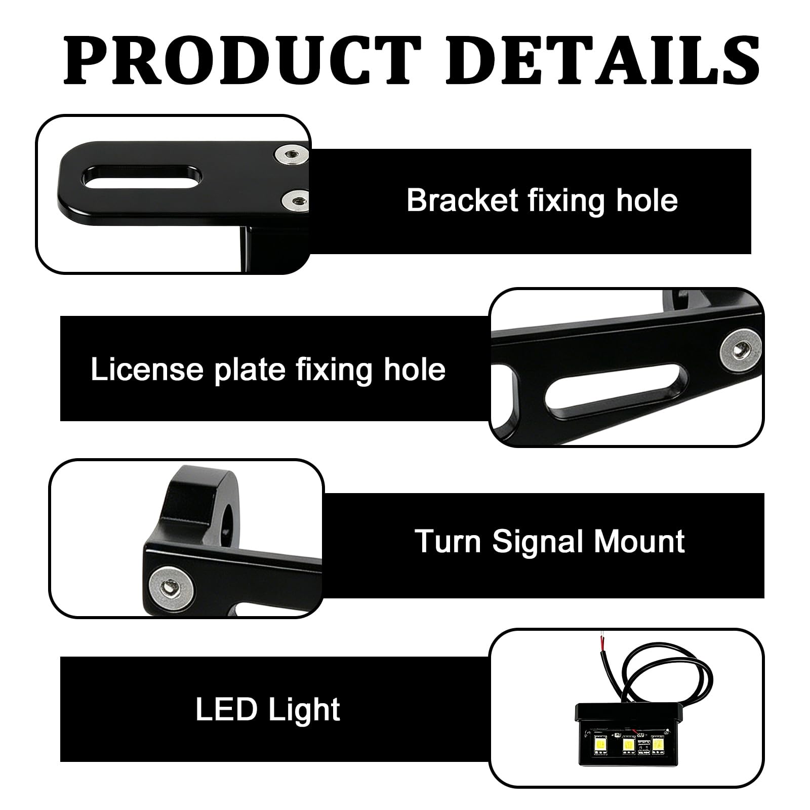 Portatarga moto, portatarga regolabile con luce LED, portatarga moto universale, supporto eliminatore parafango per la maggior parte dei modelli di moto più diffusi, nero