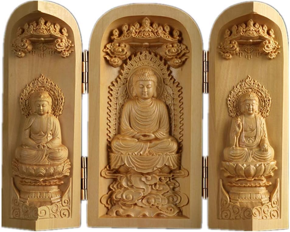 飾り箱　彫刻箱　彫物　飾り箱　仏像入れ Amazon.co.jp: 仏像 三開仏 釈迦牟尼仏 ·薬仏 ·阿弥陀如来 天台宗
