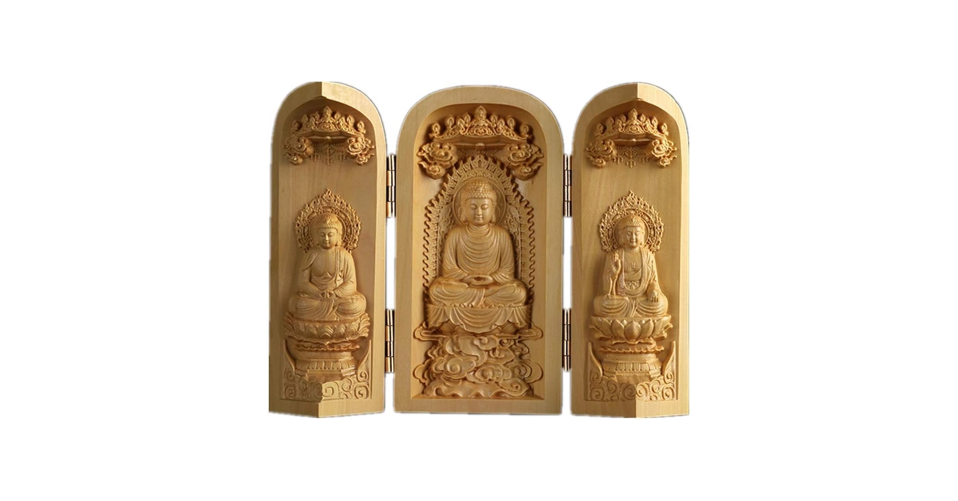 柚木 白檀 中国式木彫仏壇 仏像 菩薩 西方三聖仏観音三開箱 柚木 白檀 中国式木彫仏壇 仏像 菩薩 西方三聖仏観音三開箱