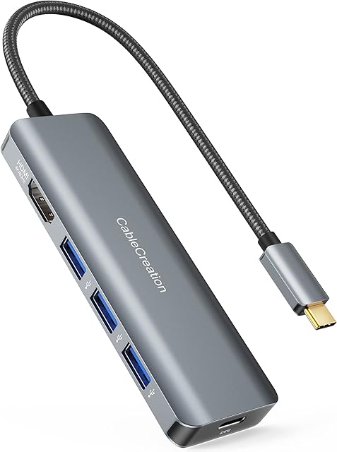 USB C Hub,CableCreation 5-in-1 USB C Dock,USB C Hub MultiPort Adapter with 100W PD,4K 60Hz HDMI,3 USB 3.0,for MacBook Pro/Air,iPad Pro,iPad Mini 6,Surface Pro,XPS 13 and More