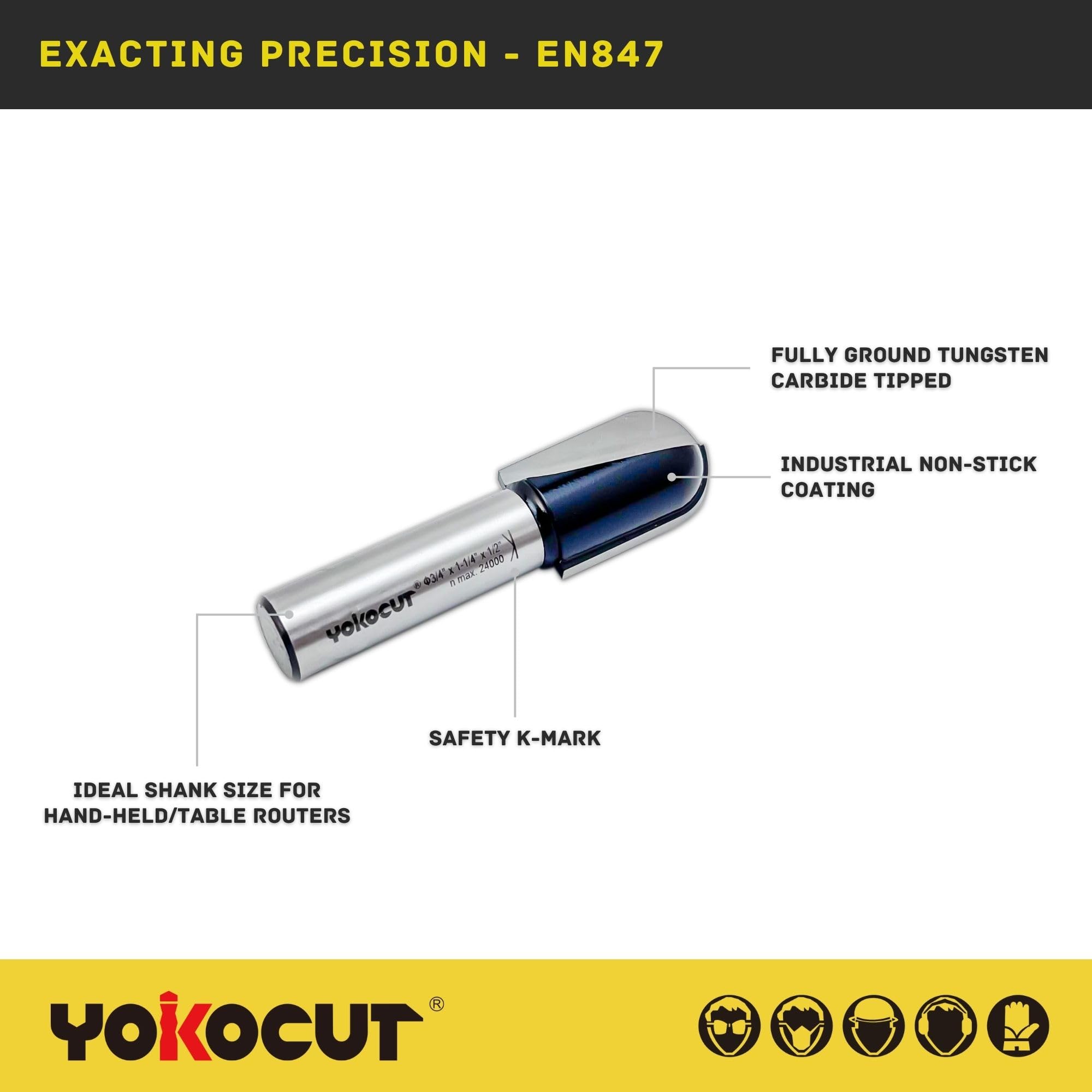 YOKOCUT Radius & Cavetto Router Cutter Bit, 1/2 Inch Shank, 9.5mm Radius and 73mm Overall Length - Image 3