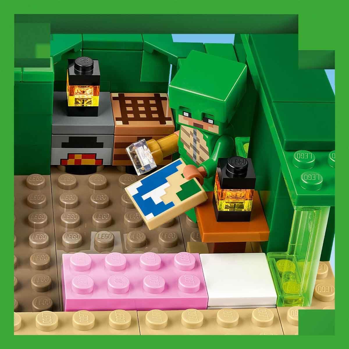 LEGO 21254 Minecraft Domek na plaży żółwi — zestaw do zabawy w opiekę nad zwierzętami z akcesoriami, dla dzieci w wieku od ośmiu lat; zestaw z postaciami i figurkami z gry, prezent dla graczy