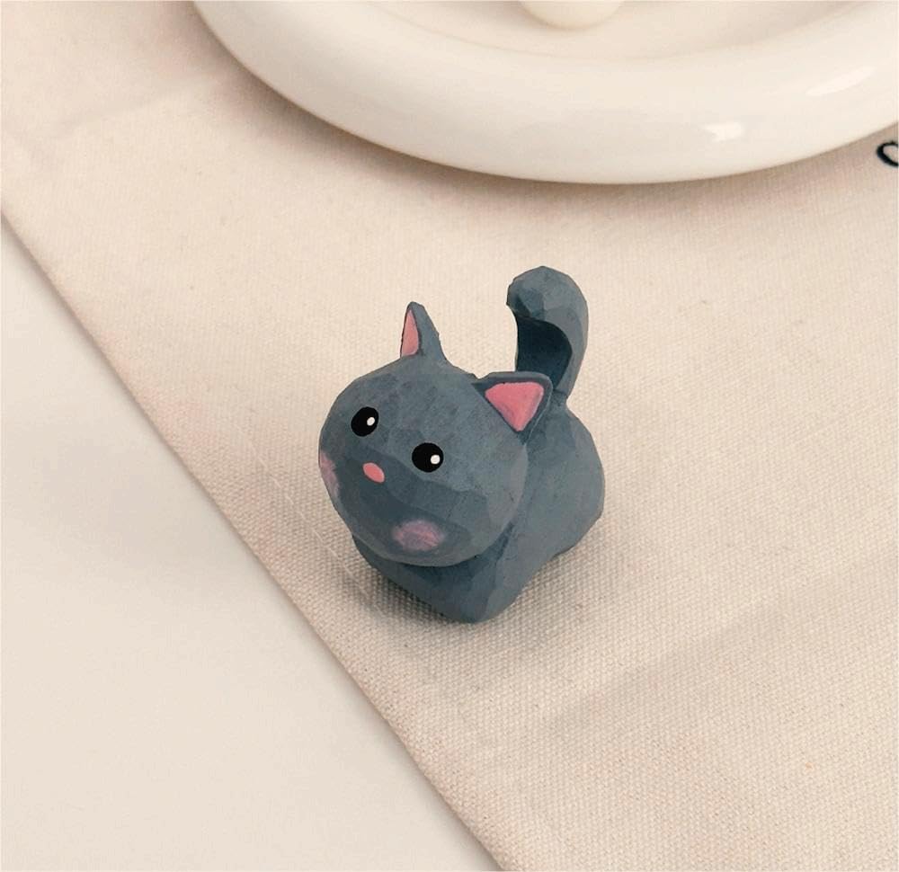 Cute Mini Carved Wooden Cat Figurines, 3-Pack Handmade White, Gray & Cream Kittens, Small Aesthetic Desk & Home Decor, Animal Lover Gift - Image 7