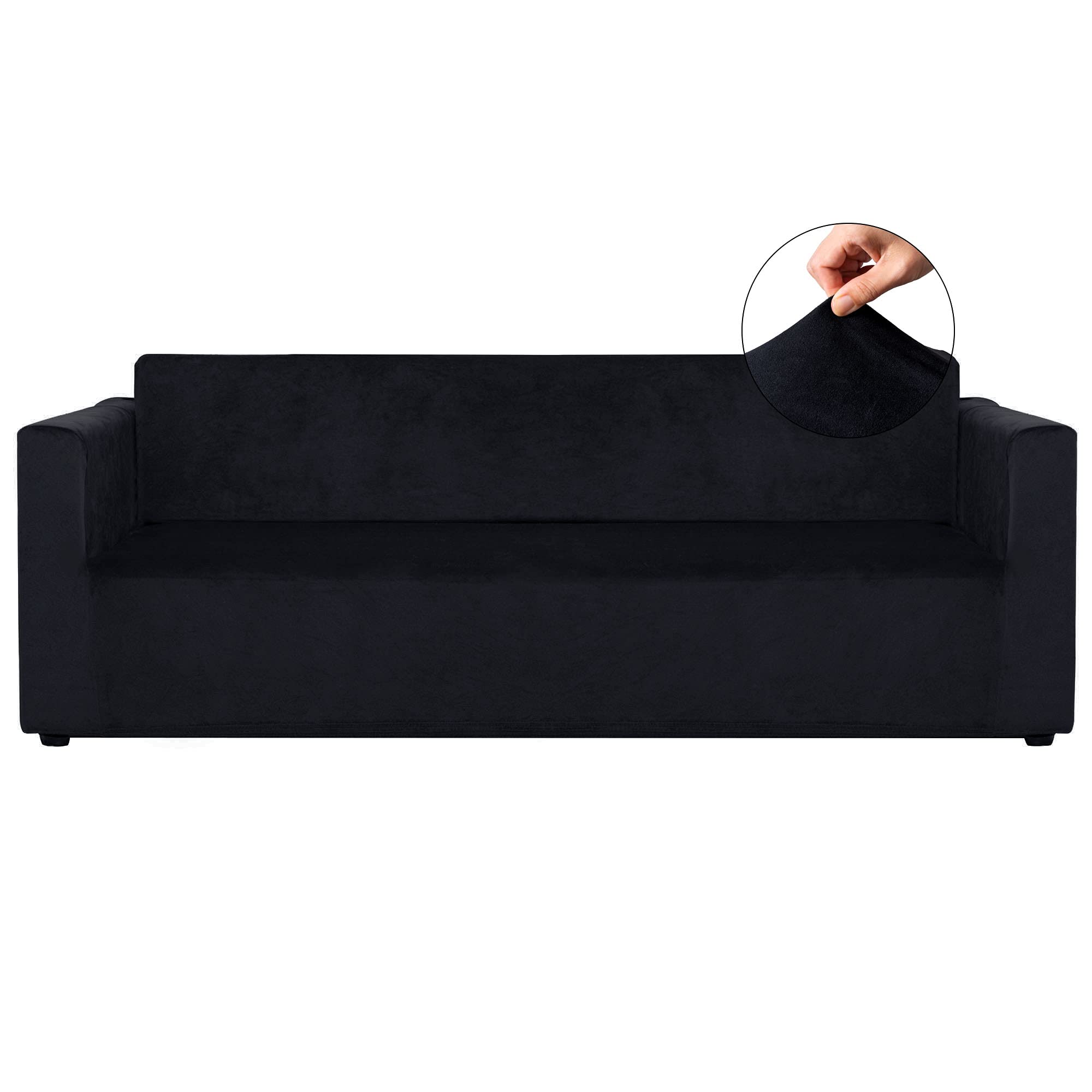 RECYCO Velvet Sofa Covers for 4 Cushion Couch, Furniture Covers for Sofa, Sofa Slipcover 1 Piece for Living Room, Dogs, Black
