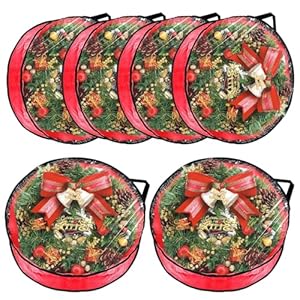6 Pack Wreath Storage Container Bag 30 Inch Christmas Wreath Storage Bag Heavy Duty Christmas Wreath Boxes with Clear Window for Xmas Holiday Seasonal Wreath Garland(Red)