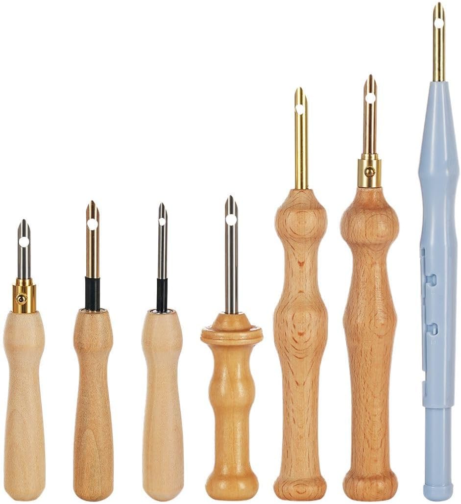 7-Piece Punch Needle Set With Wooden Handles, Includes Threaders For Embroidery And Rug Hooking