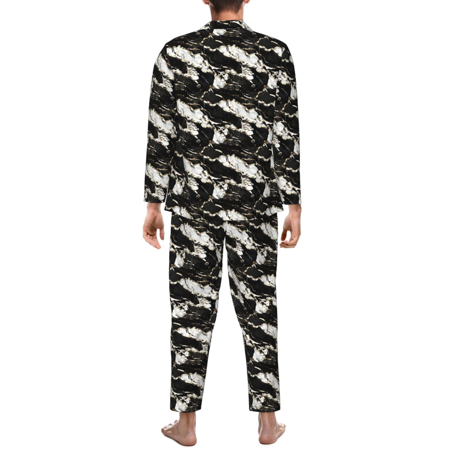 Bianco E Nero Marmo Texture Stampa Uomini Manica Lunga Pigiama Set Due Pezzi Lounge Pantaloni Per Inverno Autunno Primavera Estate