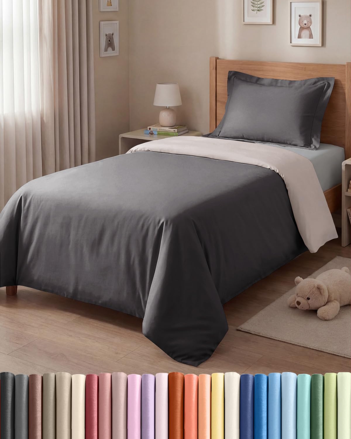 CGK 2 Piece Duvet Cover Set Single Dark Grey/Light Grey 135x200cm with 1 Pillowcase 50x80cm - Brushed Microfibre - Zip Closure & 8 Corner Ties - Wrinkle Resistant & Easy Care - OEKO-TEX โ image 1