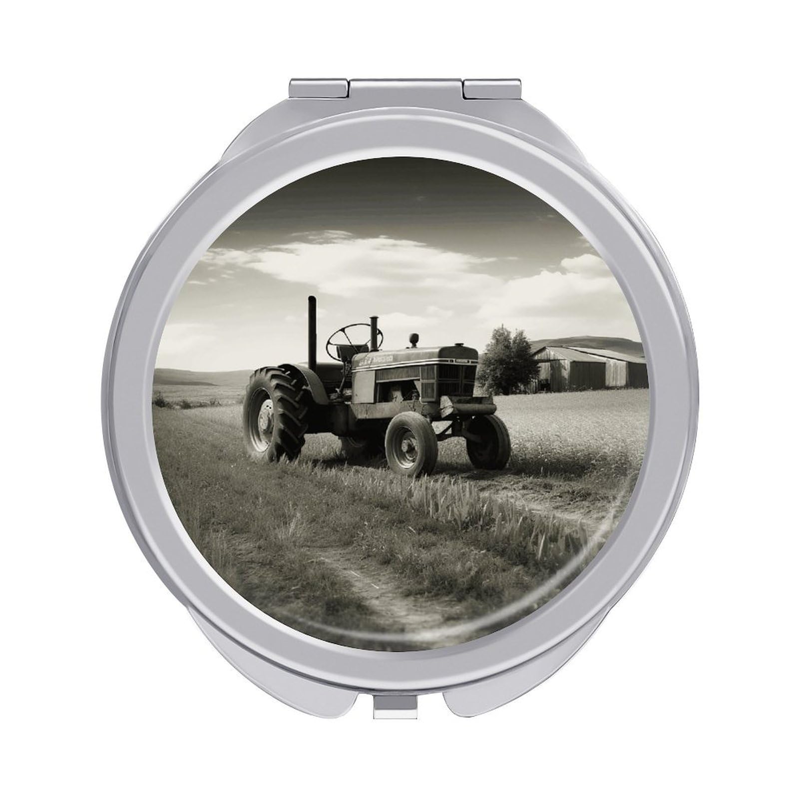 VstaDank Tractor Agriculture Tranquil Travel Makeup Mirror 2 X /1 X Magnifying Mini Vintage Pocket Mirror for Purse Small Portable Folding Small Round Mirrors Portable Vanity Mirrors for Women