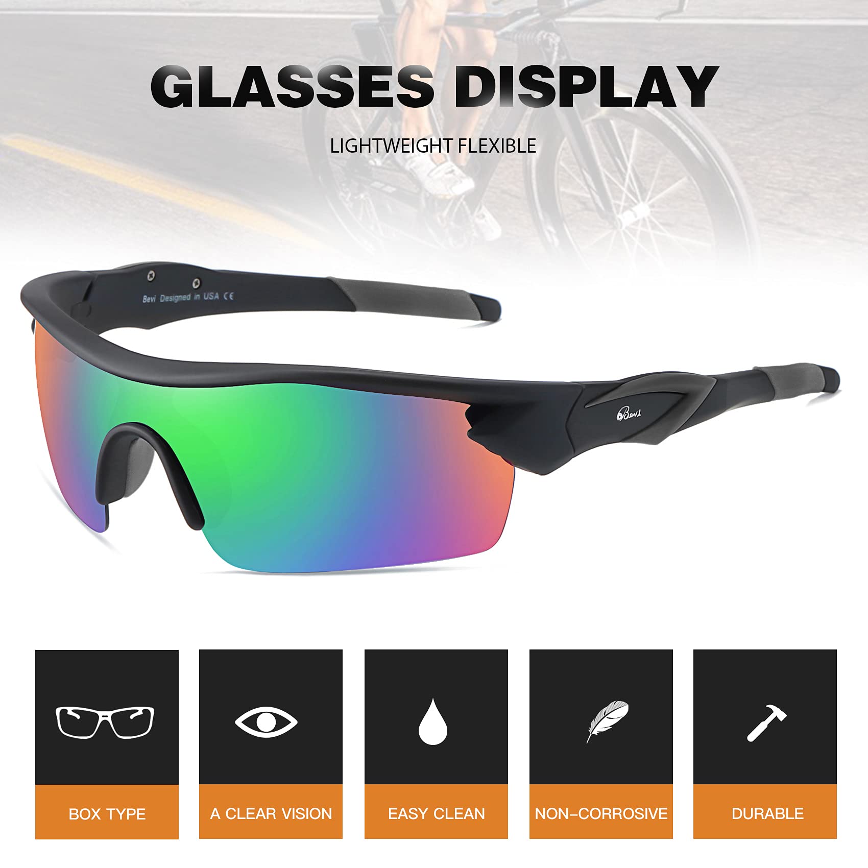 Bevi TR90 polarisierte Sport-Sonnenbrille mit unzerbrechlichem Rahmen für Männer und Frauen, Laufen, Radfahren, Golf, Baseball