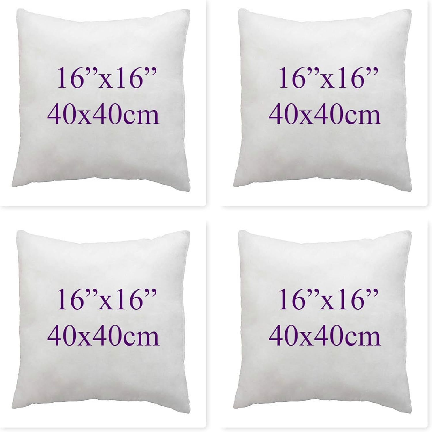 Chilimilii White Set Of 4 Hollow Fibre Cushion Pads- Bounce Back Cushions For Sofa & Couches-Square- Anti Allergy-Standard Stuffer Pack Of Cushion Inserts (16X16 (40X40cm))