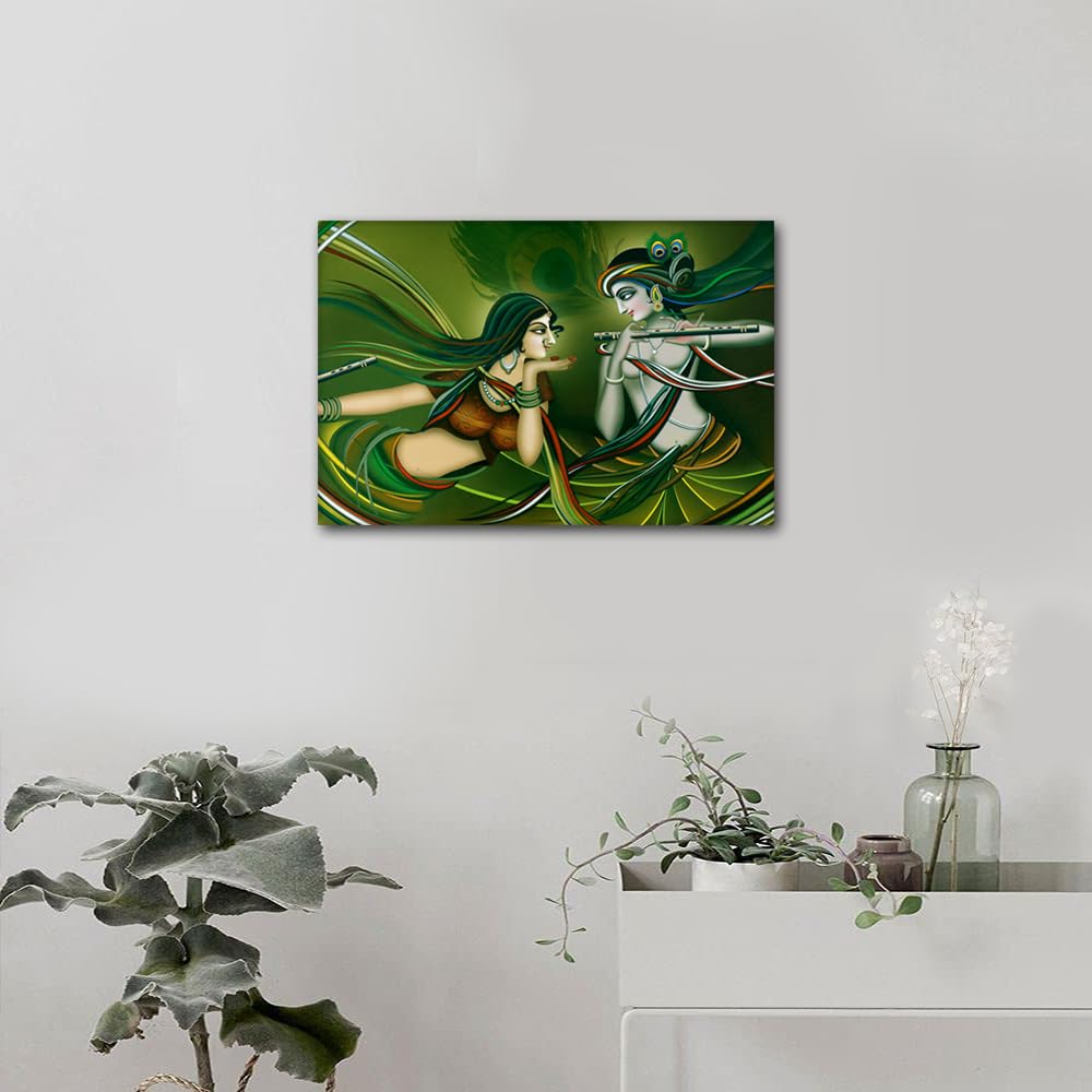 TISHIRON Pictures for Living Room Lord Krishna Paintings Indian Festival Pictures Canvas Hinduism Home Decorations Modern Artwork Contemporary Giclee Wooden Framed Stretched Ready to Hang 24" Wx16 H - Image 3