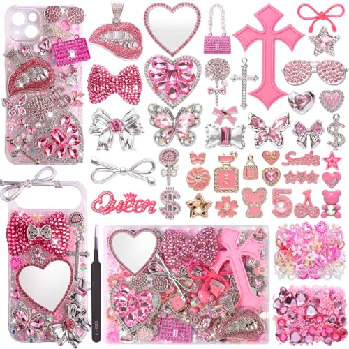 EIiovcnya 298 Pcs Pink Junk Phone Case Charms Kit