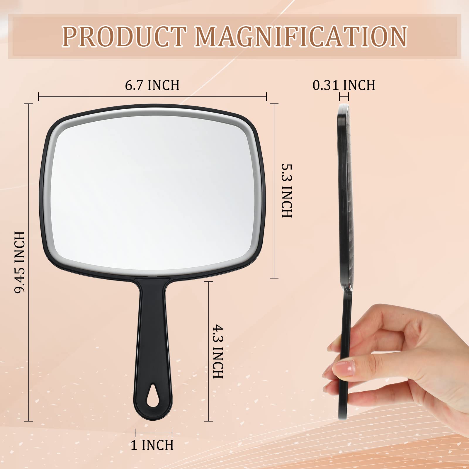 Geetery Lot de 12 miroirs à main avec poignée - Miroir de maquillage mural noir pour salle de bain, maison, douche, barbier, salon, voyage - 17 x 24 cm