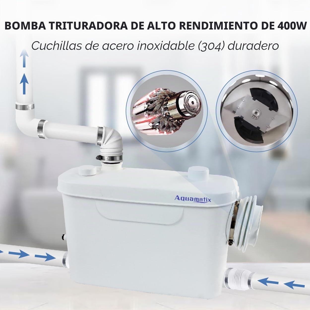 Aquamatix Bomba Maceradora 400W Sanitaria Aguas Residuales 100L/min 6,5m