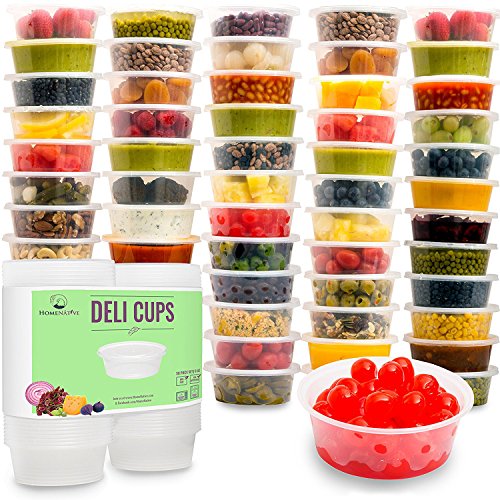 HomeNative Leakproof Plastic Food Storage Container with Lid, 8.5 oz., Pack of 50