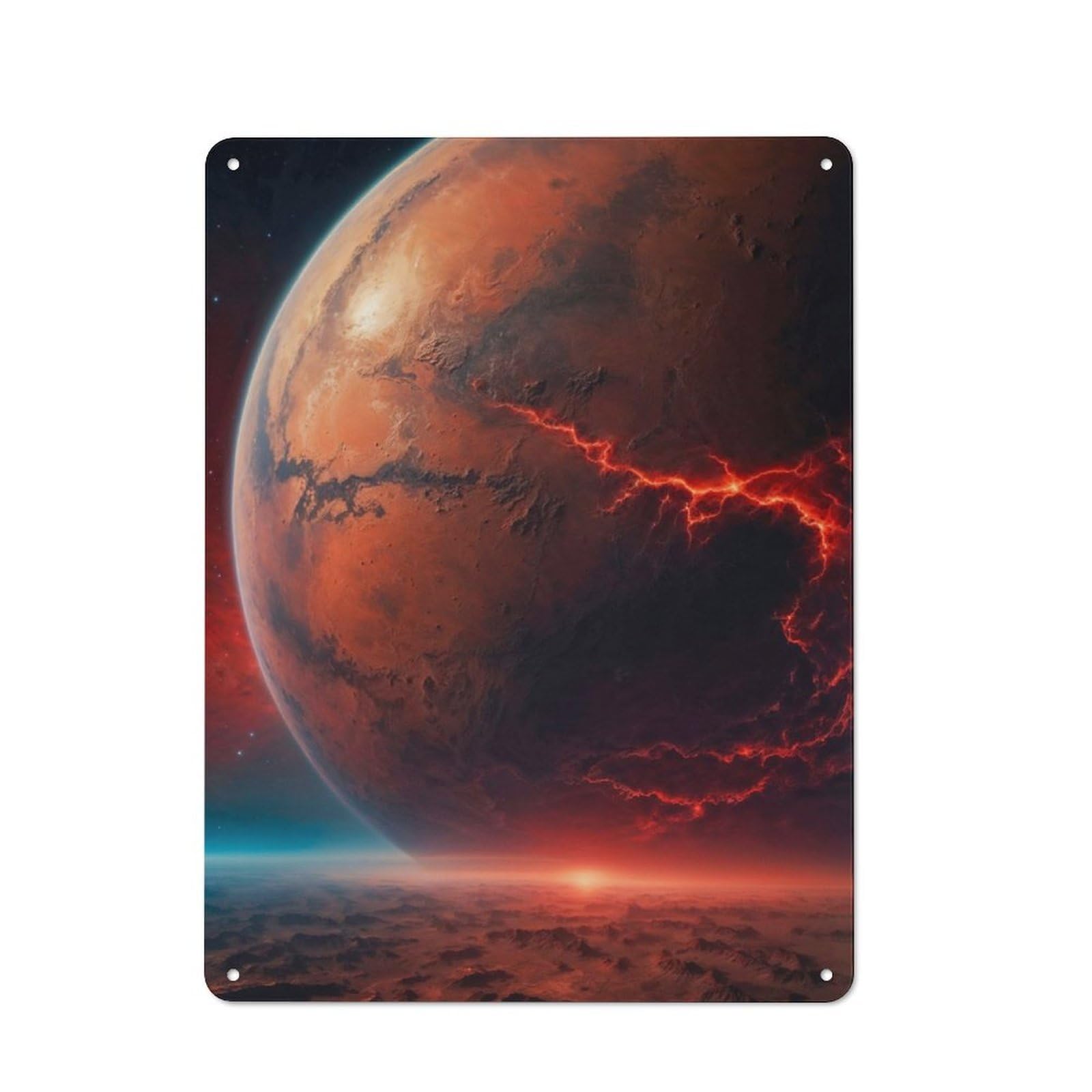 Junmoney Red Mars Landscape Metal Sign 40X30cm With For Workshop Wall, Rustic Decor, For Garage, Workshop And Man Cave Decoration