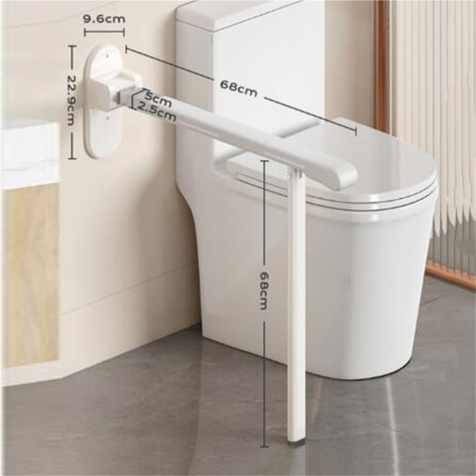 Asta di supporto per WC con design ribaltabile e pieghevole, aiuto per la sicurezza del bagno per anziani e assistenza alla mobilità