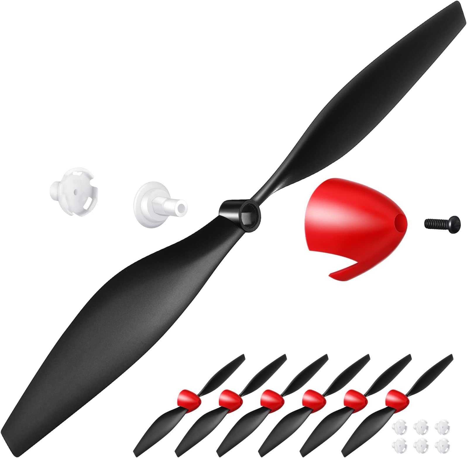 Riakrum Spare RC Plane Propellers RC Airplane Carbon Fiber Nose Cone Compatible with Tr-p51 Rc Plane 4 Channel Remote Control Airplane with Propeller Savers and Adapters(6 Sets)