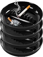 Grovind 4-Pack Black Plastic Ashtrays for Cigarettes & Cigars - Large 7" Indoor/Outdoor Tabletop Ash Trays for Home, Patio, Bar, Office