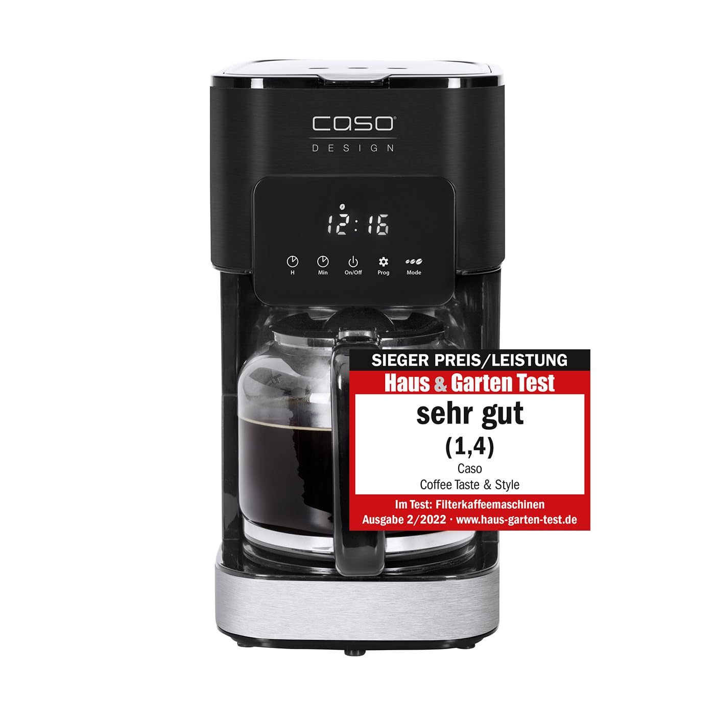 Caso Coffee Taste and Style 1.5 Litre Coffee Maker with Permanent Filter, Optimal Brewing Temperature 92-96 °C, Drip Resistant, Optimized Head, Stainless Steel, 12 Cups